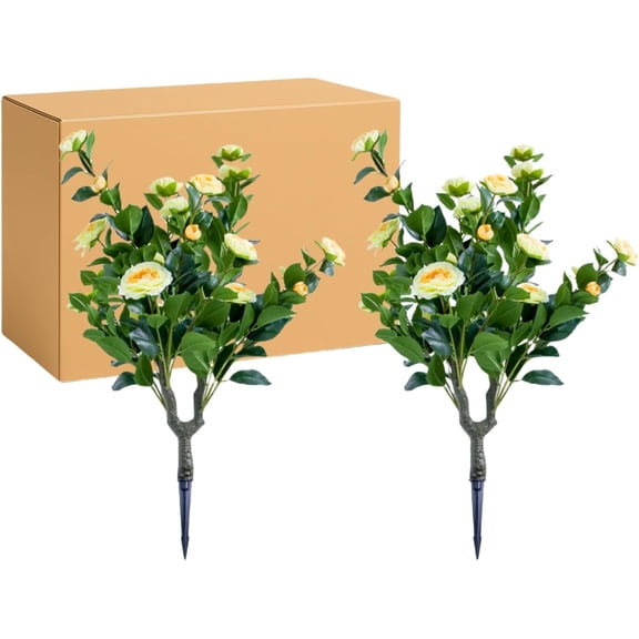 ChaoLink 3 FT 2Pcs Artificial Topiary Flower Ball Trees with Ground Spike,Fake Camellia Flowers Shrubs with Stake3FT