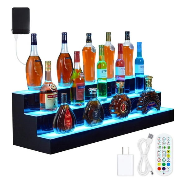ChaoLink 3 Tier 24 Inch Bottle Display Shelf Bar Shelves with Remote & App Control, 16 Colors, 4 Music Modes, Acrylic Lighted Bottle Display for Liquor Shelves3 Tier