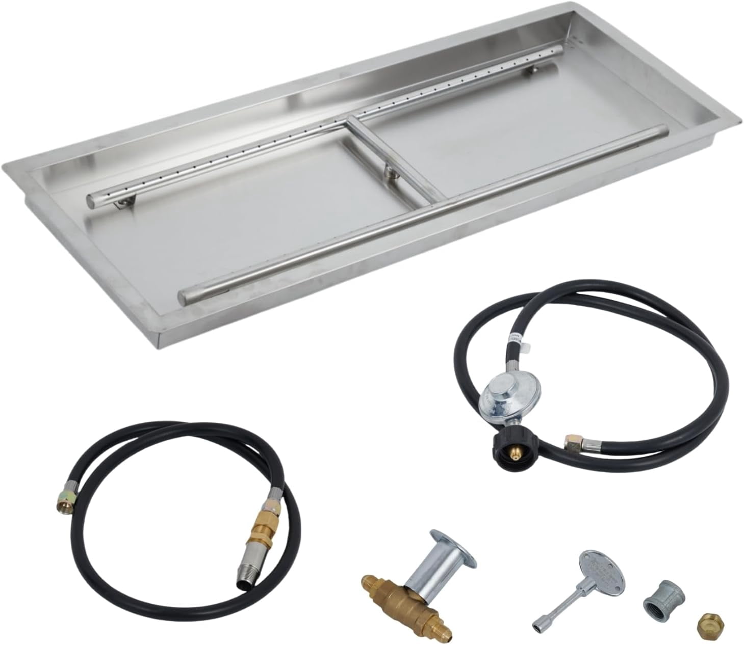 ChaoLink 30x10 Inch Stainless Steel Drop-In Square Fire Pit Burner Kit for DIY Propane & Natural Gas Fire Pits