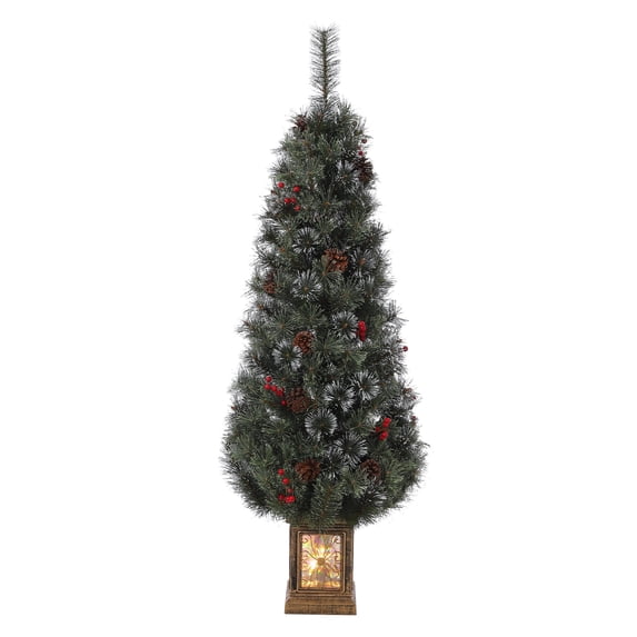 ChaoLink 4.5ft Pre-Lit Artificial Flocked Christmas Tree with 200 Warm White LED Lights and Snowman Base for Home Holiday Decor