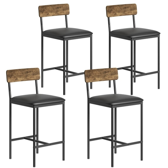 ChaoLink 4-Piece Bar Stool Set: Upholstered Counter Height with Backrest & Footrest, Rustic Brown Finish