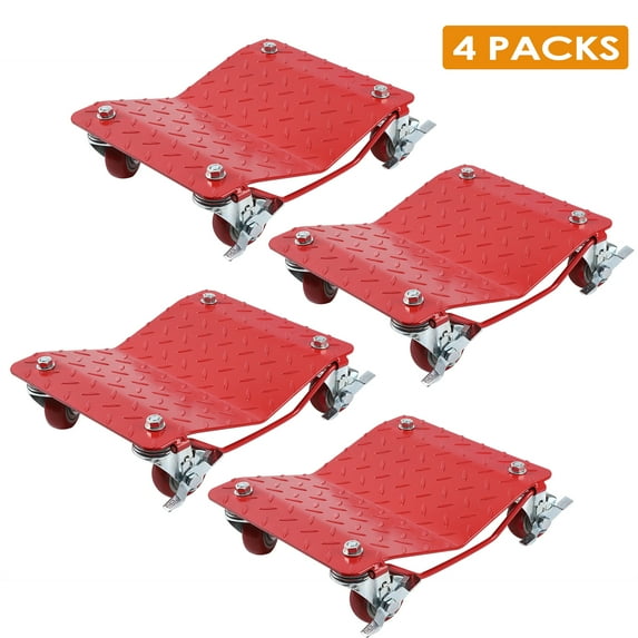 ChaoLink 4 Tire Wheel Dolly Car, Carbon Steel Heavy Duty Car Mover Wheel Dollies Set of 4 with Antiskid Plate & 360 Degree Rotatable Wheel, 16in*13in, RedPro style