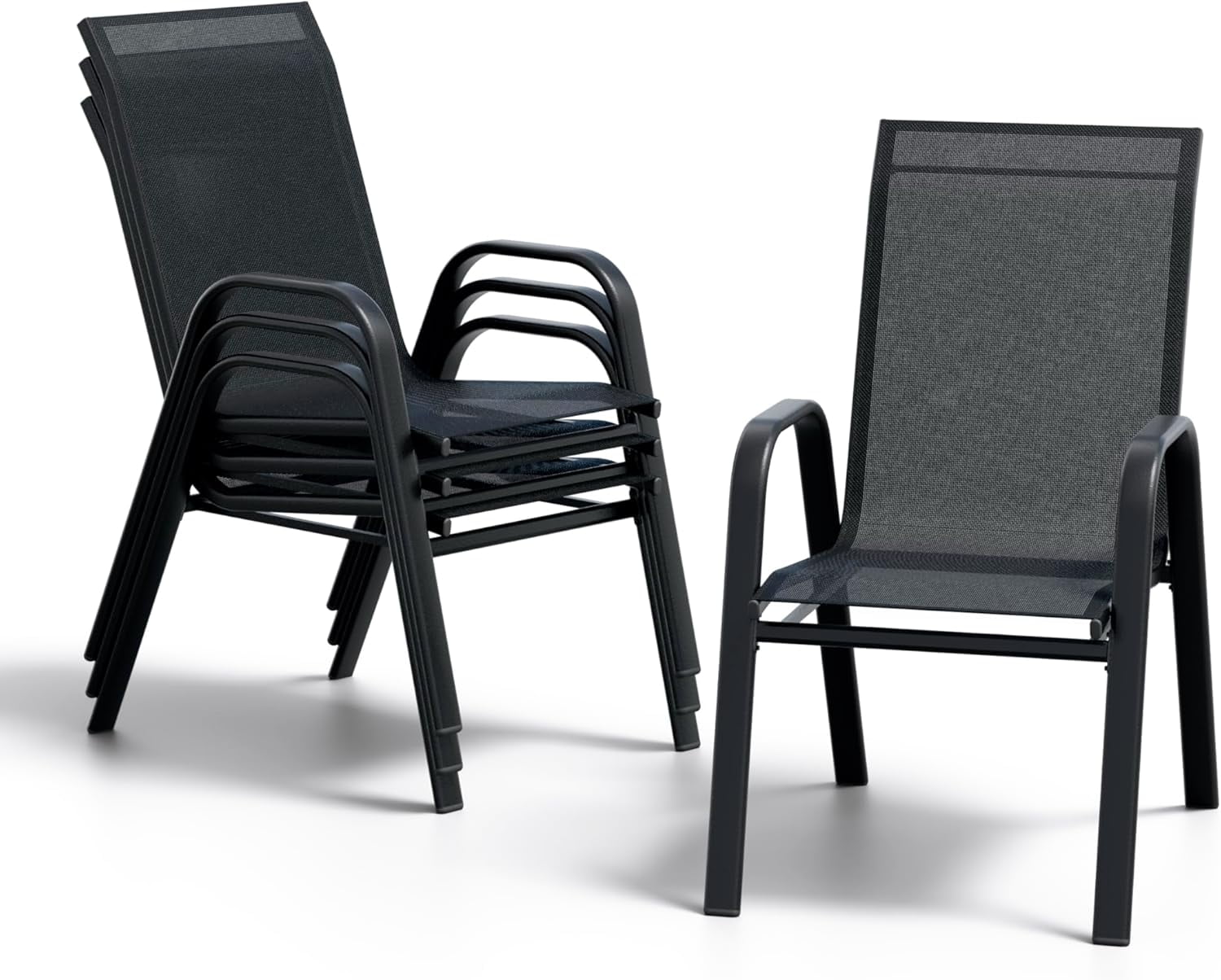 4 Patio Dining Stackable Chairs Set with High-Back Cushions