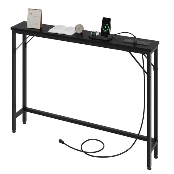 ChaoLink 5.9in Narrow Sofa Table with Built-in Outlets, Slim Console Table with Storage, Behind Couch Table for Living Room, Entryway, Hallway, FoyerBlack