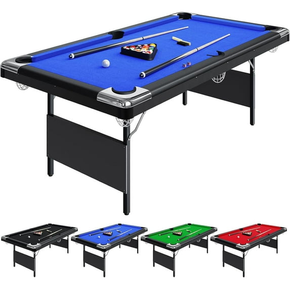 ChaoLink 6 Ft Billiards Table - Portable Foldable Pool Table, Full Set of Billiard Balls, Cues, Chalk & Brush