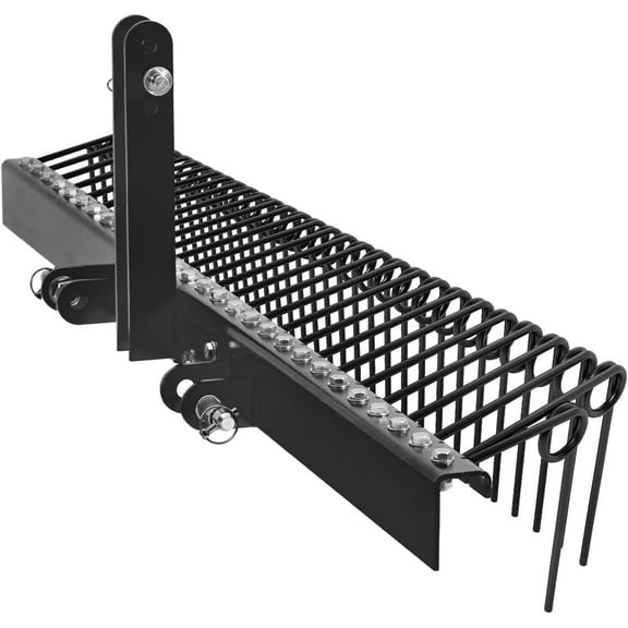 ChaoLink 60 Inch Pine Straw Rake, 26 Coil Spring Tines Durable Powder Coated Steel Tow Behind Landscape Rake with 3 Point Hitch Receiver Attachment FitBlack (Fiber Version)