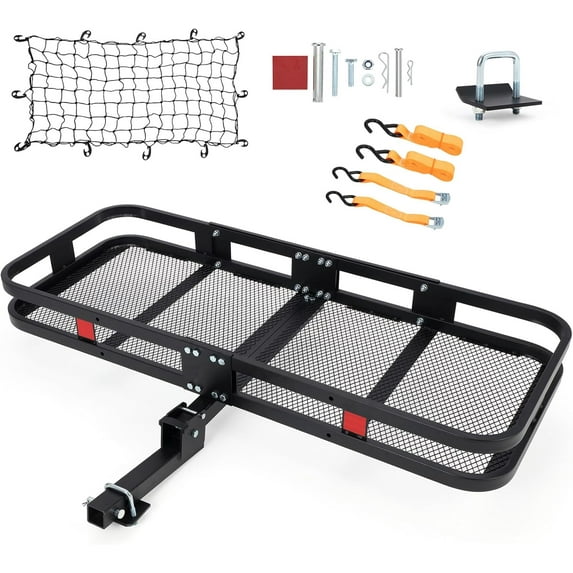 ChaoLink 60"x24"x6"Hitch Mount Cargo Carrier Basket 500 Lbs Capacity Net and Straps Fits 2 Inch Receiver for Cars and SUVs