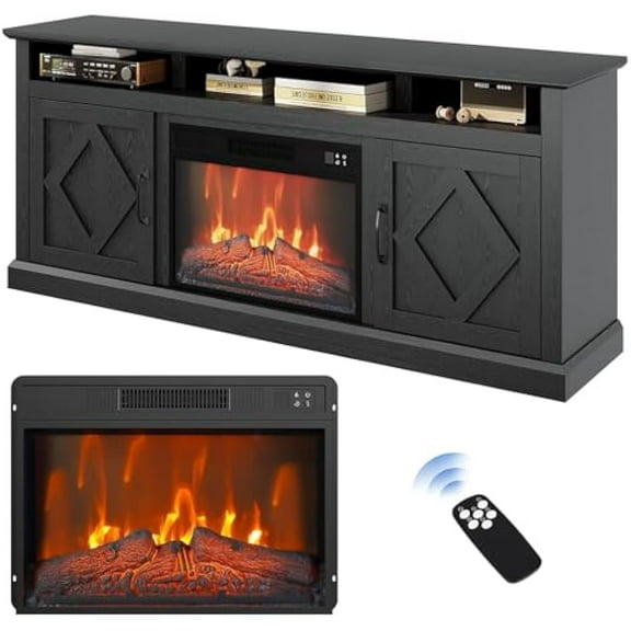 ChaoLink 67" Fireplace TV Stand with 23" Electric Fireplace, 1400W Heater, Remote Control, Modern Wooden Entertainment Center for Living Room, Bedroom