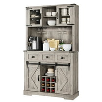 ChaoLink 72inch Farmhouse Bar Cabinet with Sliding Barn Door, Tall Kitchen Buffet, Rustic Coffee Wine Bar Sideboard in Gray