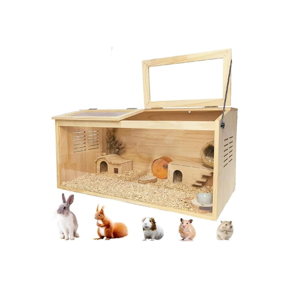 ChaoLink 80X40X40cm Hamster Cage Transparent Cage with Openable Acrylic Roof and Oblique Opening Door for Gerbils Syrian Lizard Wooden Chinchilla For Large Pet