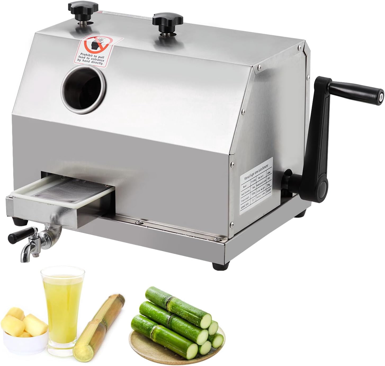 ChaoLink 86 Manual Sugar Cane Juicer Machine, 3 Stainless Steel Rollers, 2.4-Inch Large Feeding Chute, 110LBS/Hour, Portable Design