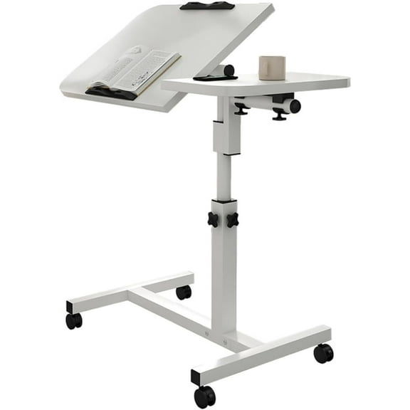 ChaoLink Adjustable Overbed Table with Wheels, 23.6-37.4in Height, Rolling Tray Table, 0-90 Degree Tilting Bedside Desk
