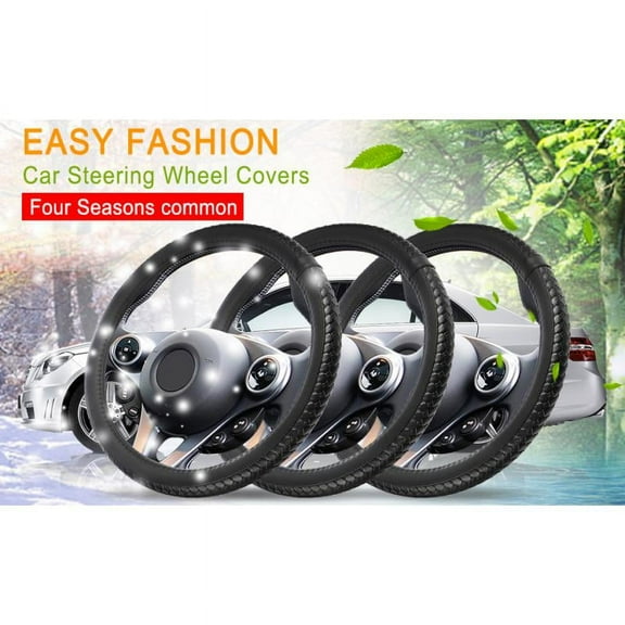 ChaoLink Auto Car Steering Wheel Cover Microfiber PU Leather Anti-slip Steering Cover Fits All Standard Size 15inchA