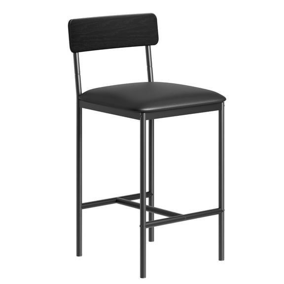 ChaoLink Bar Stools Set of 2, Upholstered Bar Chairs with Back, 25.5 Inches Kitchen Bar Stools with FootrestBlack