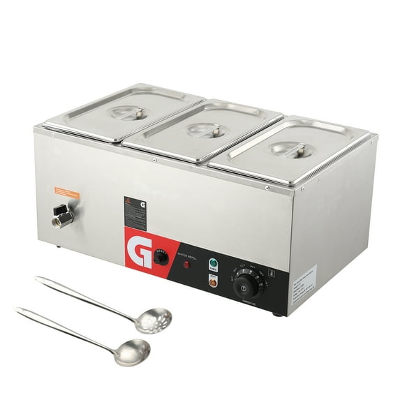 ChaoLink Commercial Food Warmer 6.3QT*3- Electric Steam Table, 1200W Professional Countertop Stainless Steel Buffet Bain Marie, 86-185°F Temp Control for Catering and Restaurants6.3QT*3