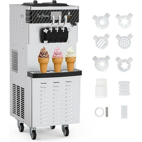ChaoLink Commercial Ice Cream Machine, 4.7-5.8Gal-H Soft Serve Machine, 1200W Countertop Soft Serve Ice Cream Yogurt Machine with 7L Hoppers &1.8L Cylinders for Party Restaurant Snack Bar5.3-7.4gal/h