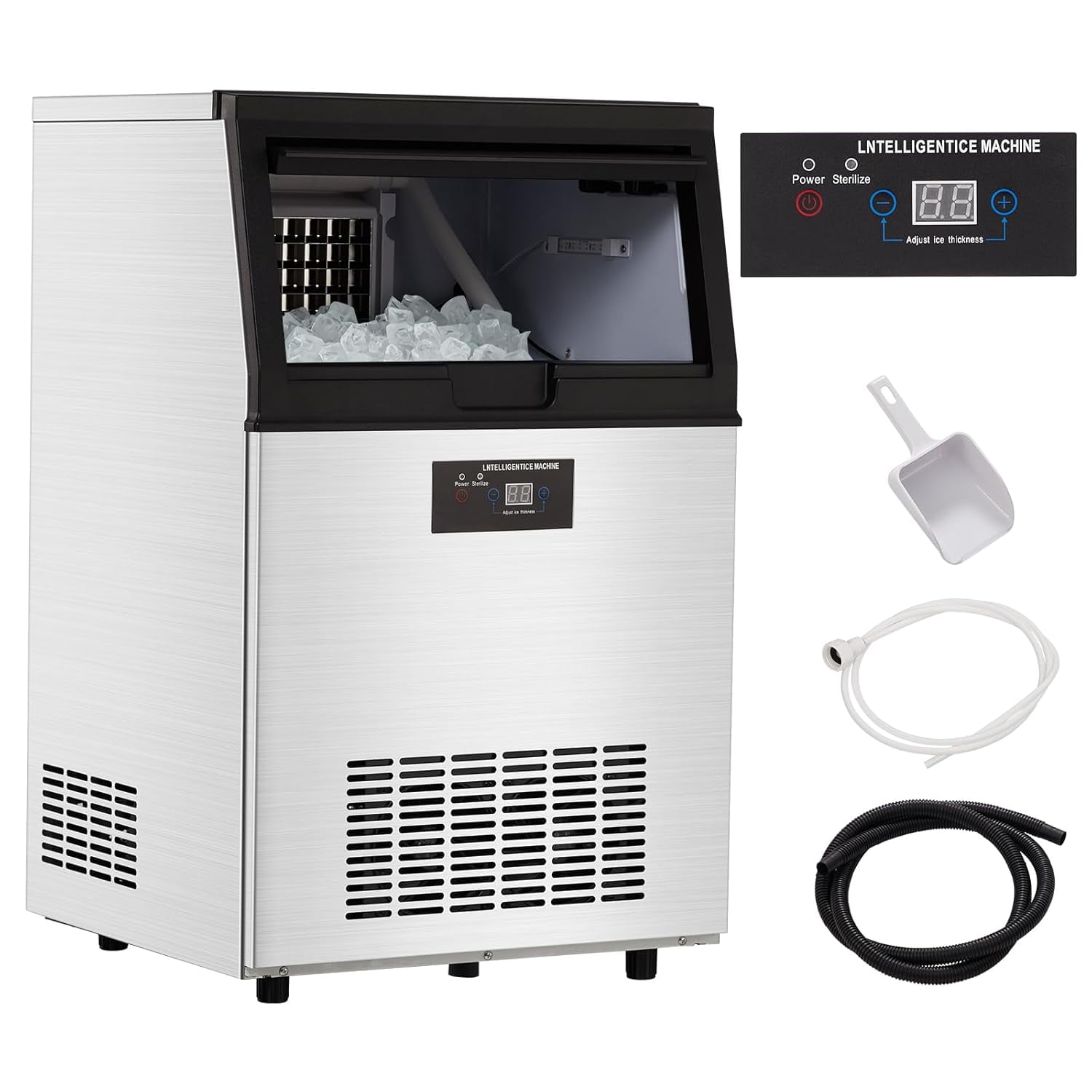 ChaoLink Commercial Ice Maker Machine 160lbs/24H,Stainless Steel Under Counter ice Machine with 44lbs Ice Storage Capacity,Freestanding Ice Maker(5 * 12 Ice Cube)