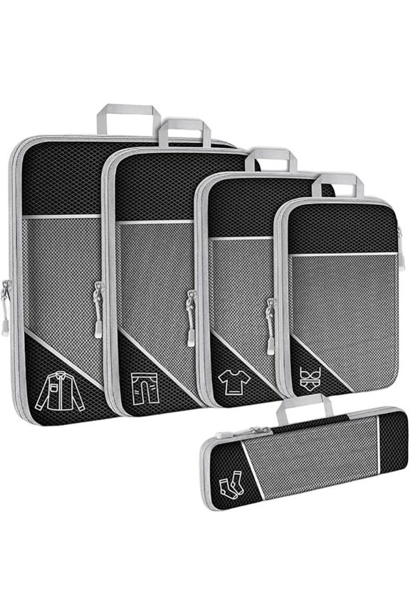 Compression Packing Cubes, 5 Pack Expandable Travel Luggage Organizer Bags, Double Zipper Cubes