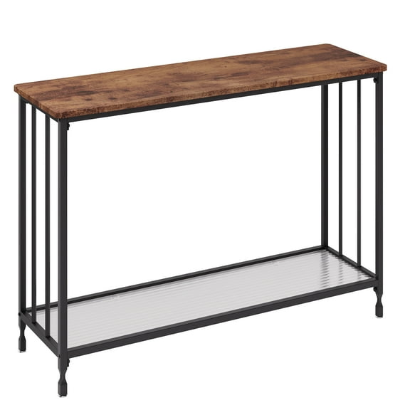 ChaoLink Console Table with 2 Storage Shelves, Entryway Table with Glass Shelf, Behind Couch Table Side Table with Metal FrameRetro