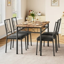 ChaoLink Dining Table & Chairs Kitchen Dining Room Set for 5, Rustic Brown Table with 4 Metal and Wood Chairs