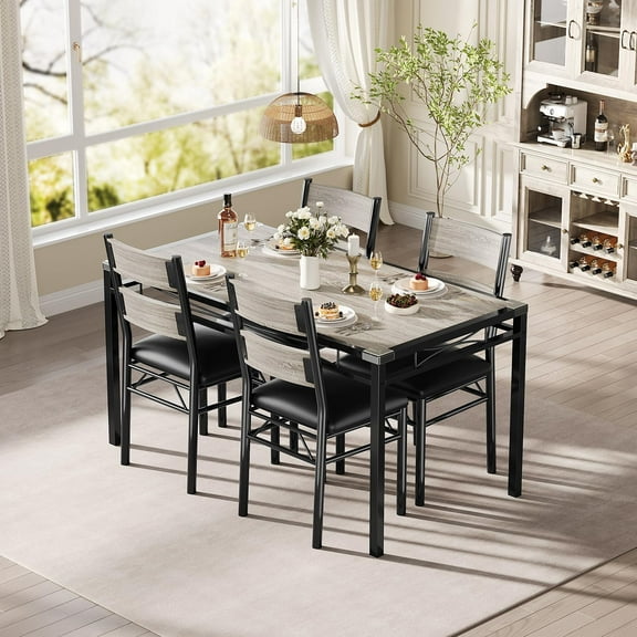 ChaoLink Dining Table Set for 4 with Upholstered Chairs, Wood Kitchen Table and Chairs Set of 4 with Corner Protector