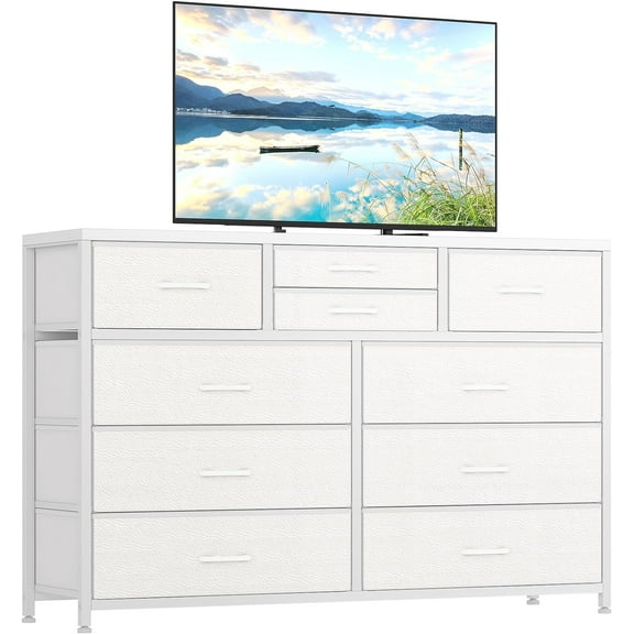 ChaoLink Dresser for Bedroom TV Stand for 55” TV, Entertainment Center with 10 Drawers, Storage Organizer Unit for Living RoomWhite
