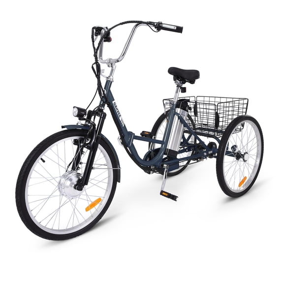 ChaoLink Electric Trike, 7-Speed Adult Electric Tricycle,Folding Electric Tricycle with Basket,36V Detachable Battery, 250W brushless Motor,24in&26in Electric TricycleGray