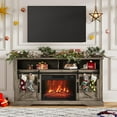 thumbnail image 1 of ChaoLink Farmhouse Electric Fireplace TV Stand w- 23in Electric Fireplace and Remote Control, Large Entertainment Center with Sliding Barn Door & Storage Shelves 1400WGray, 1 of 7