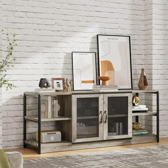 ChaoLink Farmhouse TV Stand for TVs Up to 65"+, Entertainment Center with Mesh Cabinet Doors