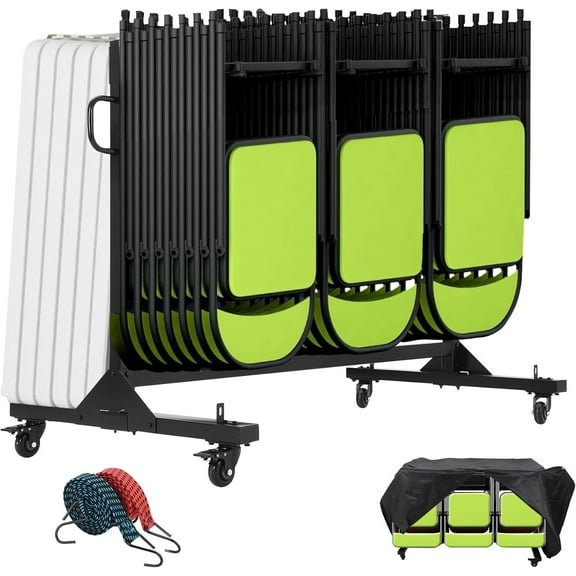 ChaoLink Folding Chair Rack with Cover – Heavy Duty Metal Chair Storage Dolly with PVC Lock Wheels, 400 Lb Capacity for 42 Chairs