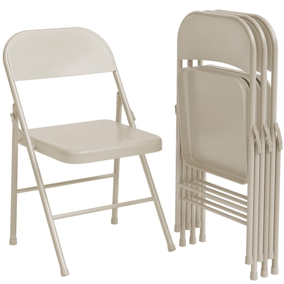 ChaoLink Folding Chairs Set of 2, PU Upholstered Foldable Chairs with Metal Frame Hold Up to 350 Pounds, Portable Beige Folding ChairsBeige