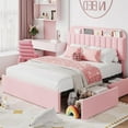 thumbnail image 1 of ChaoLink Full Bed Frame with Storage Drawers & Bookcase Headboard, Boucle Platform Bed, Noise-Free, No Box Spring Needed, Pink, 1 of 8