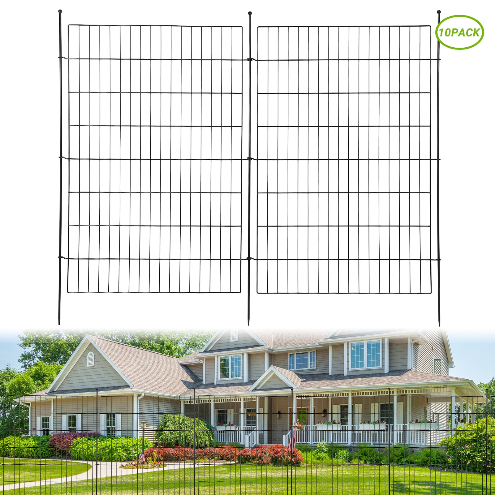 ChaoLink Garden Fence,10 Panels No Dig Decorative Fence for Outdoor ,Yard, Patio,29*40 In Animal Barrier Rustproof Metal Wire Panel,Temporary Dog Fence Flat topFlat top，29w×40h in
