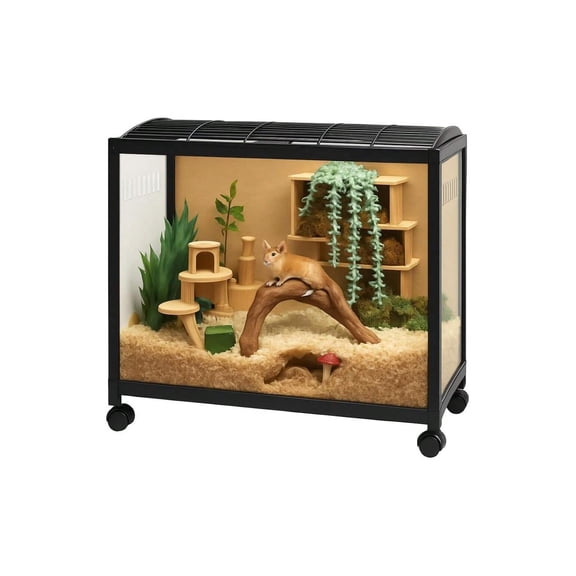 ChaoLink Hamster Cage 360 Celsius Viewing Transparent Hamster Habitats With Universal Wheels Chew-Proof Dual Door Animal Habitat Portable Hamster House For Rats Guinea Pigs For Small