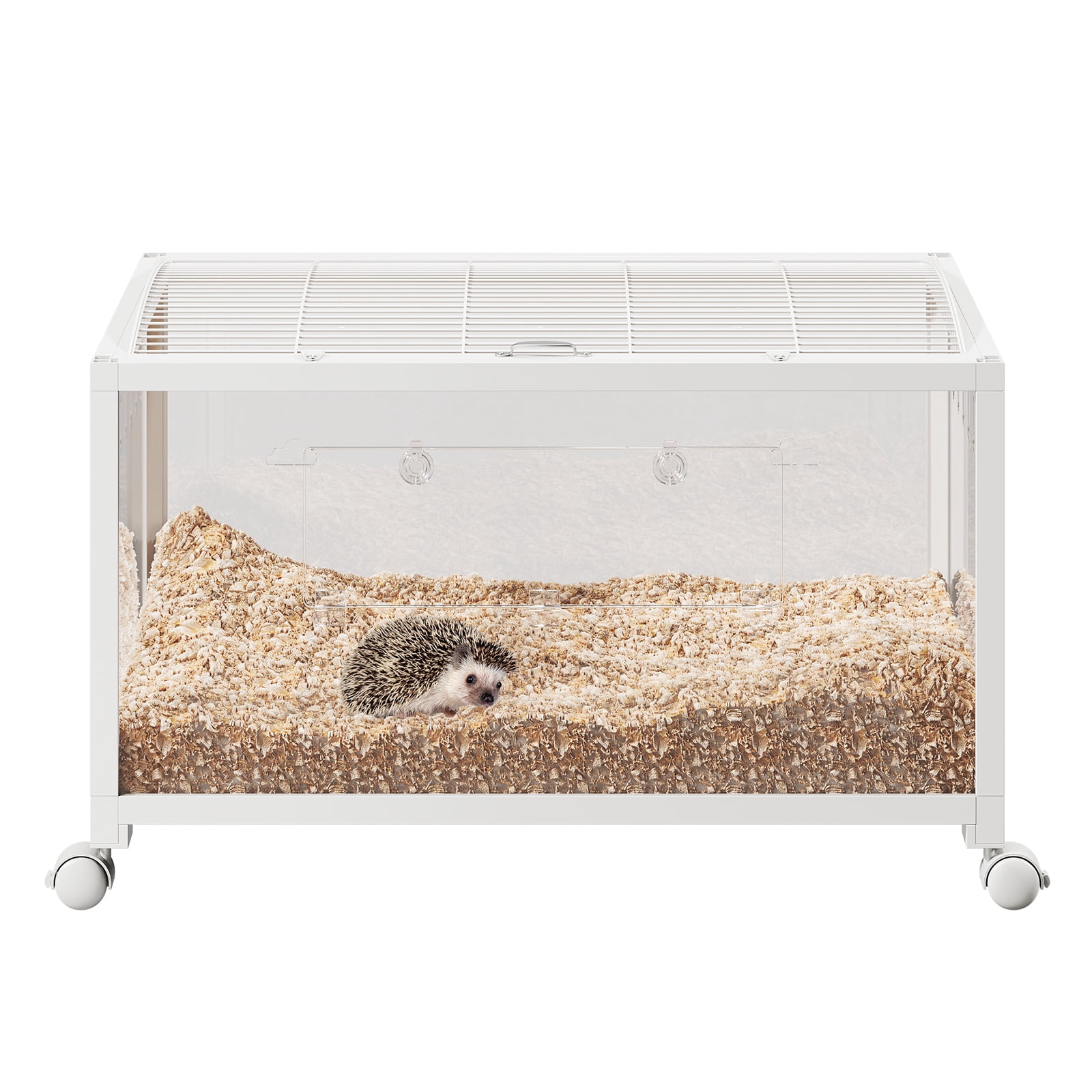 ChaoLink Hedgehog Enclosure with Acrylic Sides, Metal Guinea Pig Cages, Universal Wheels+Chew-Proof Dual Door Stackable Cages for Guinea Pigs, Gerbil, Dwarf Syrian HamsterWhite