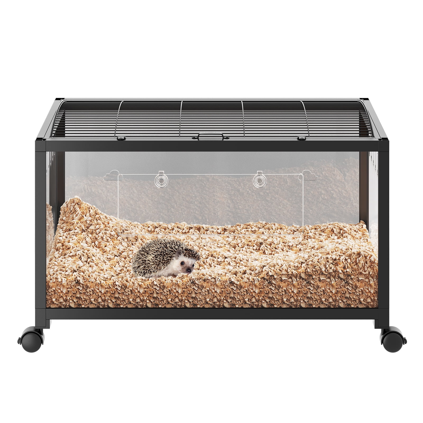 ChaoLink Hedgehog Enclosure with Acrylic Sides, Metal Guinea Pig Cages, Universal Wheels+Chew-Proof Dual Door Stackable Cages for Guinea Pigs, Gerbil, Dwarf Syrian HamsterBlack