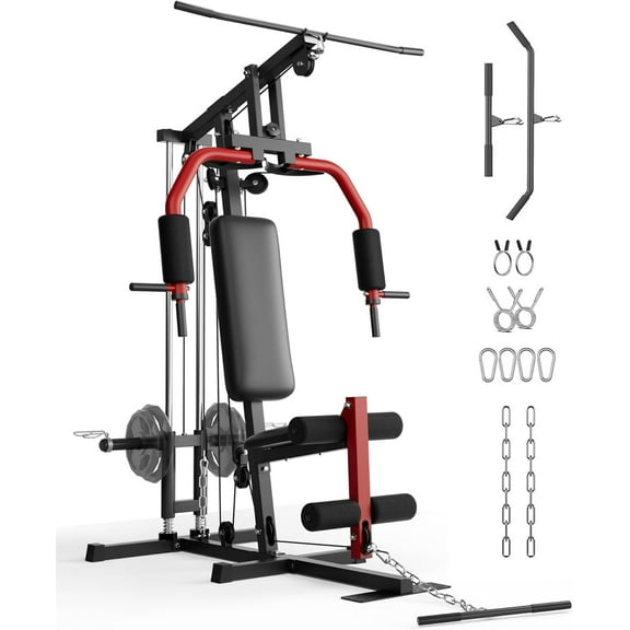 ChaoLink Home Gym Machine with Pulley System – 400 Lbs Capacity Full Body Strength Training Equipment, Fits 1" & 2" Weight Plates (Not Included)