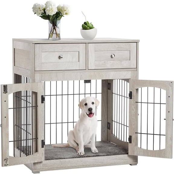 ChaoLink Kennel Spacious With Cushions And Two Drawers Designed For To size) Wooden Gray(Medium For Dog Medium Large Dogs