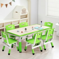 ChaoLink Kids 7-Piece Table and Chairs Set, Height Adjustable Art Desk with 6 Seats, Graffiti Multi-Activity Table