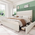 thumbnail image 1 of ChaoLink King Bed Frame Upholstered Platform Bed Frame with Storage Drawers, Corduroy Wingback, Tufted Headboard & Footboard, No Box Spring Needed, Beige, 1 of 8