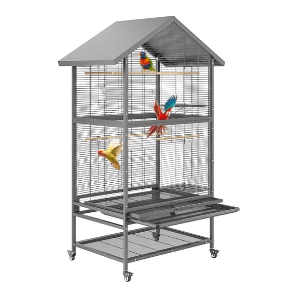 ChaoLink Large Bird Cage, 167Cm Rolling Parrot Cage, Flight Bird Cage with 4 Metal Feeders, Wood Perches & Storage Shelfblack