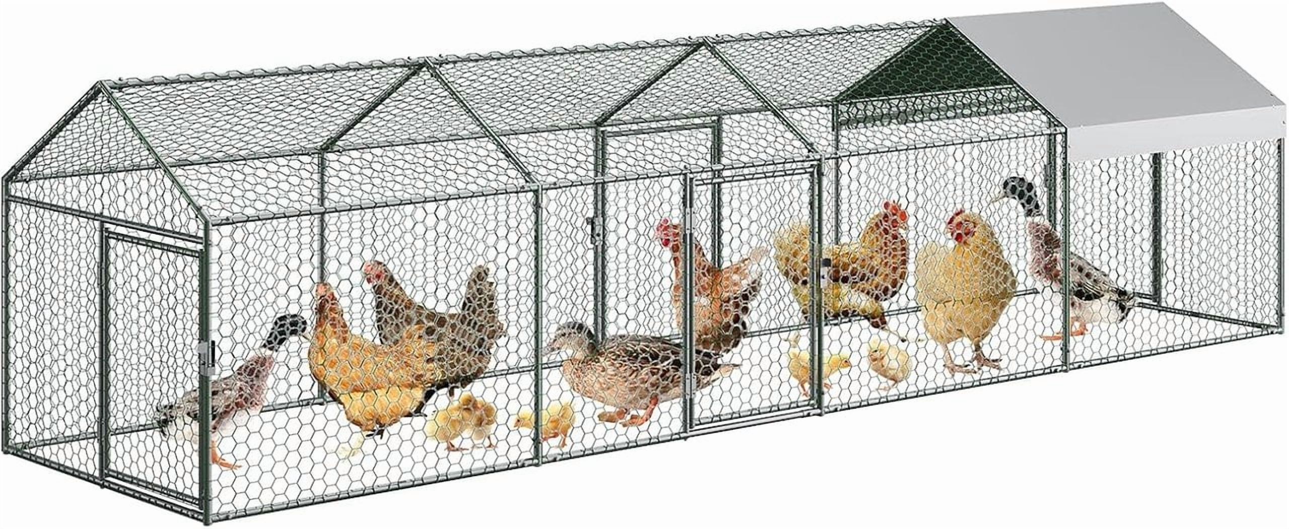 ChaoLink Large Metal Chicken Coop with Waterproof & Anti-UV Cover – 160x40x40 Inches Outdoor Hen House with 4 Doors for Yard, Rabbit, Duck & Goose