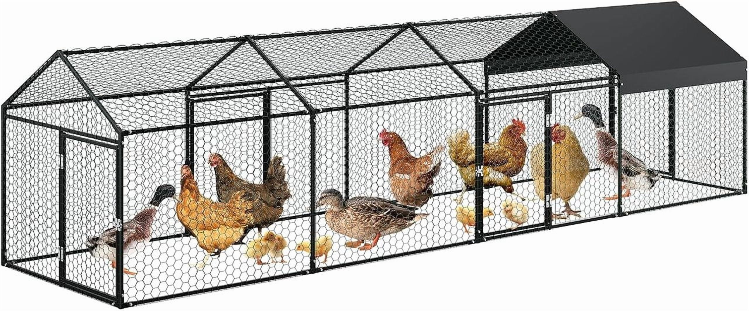 ChaoLink Large Metal Chicken Coop with Waterproof & Anti-UV Cover – 160x40x40 Inches Outdoor Hen House with 4 Doors for Yard, Rabbit, Duck & Goose