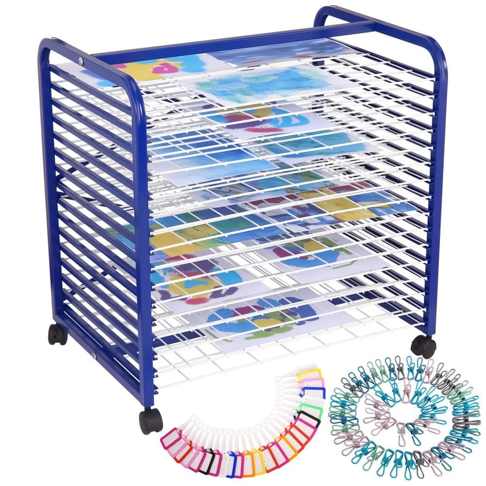 ChaoLink Mobile Art Drying Rack, 16 Shelves, Heavy Duty Metal Artwork ...
