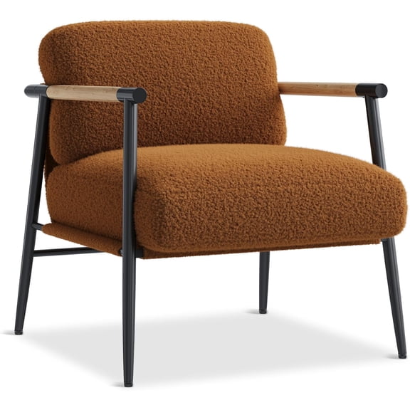 ChaoLink Modern Accent Chair, Cozy Reading Chair with Metal Frame, Wooden Armrest & Soft Cushion, Brown