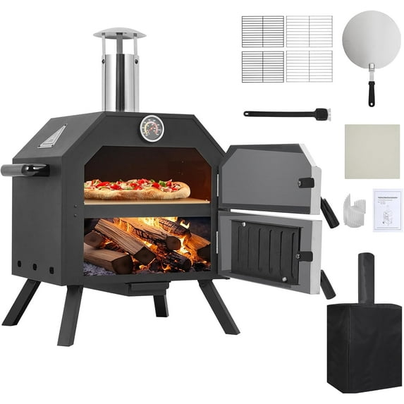 ChaoLink Outdoor Wood Fired Pizza Oven, Portable Stone Pizza Maker, Grill Rack, Peel, Wheels, Waterproof Cover