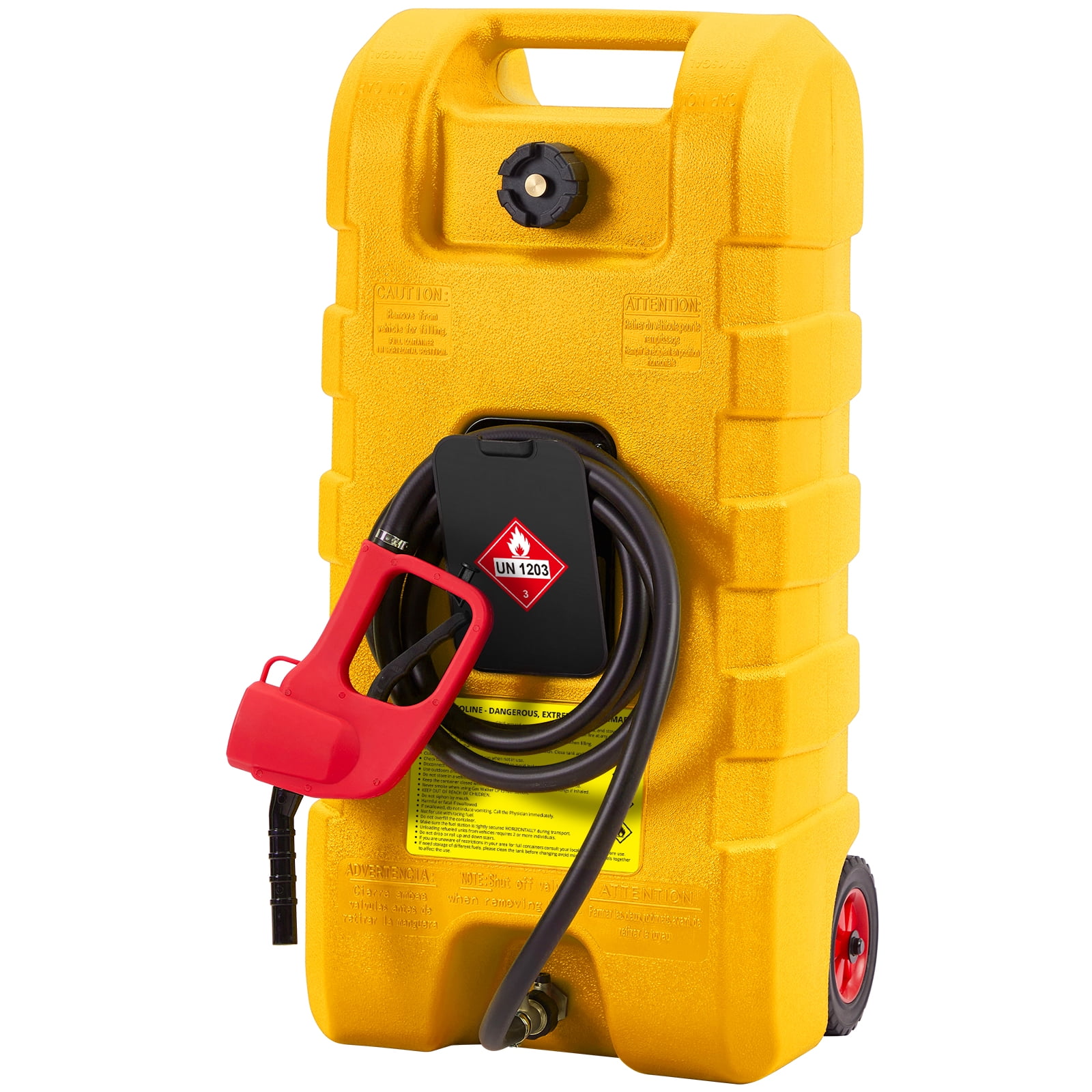 ChaoLink Portable Fuel Caddy 15 Gallon Gas Fuel Tank Container Caddy, Caddy with Shut-Off Valves, Siphon Mode Flow Rate of 2 Gallons Per Minute, ScarletYellow