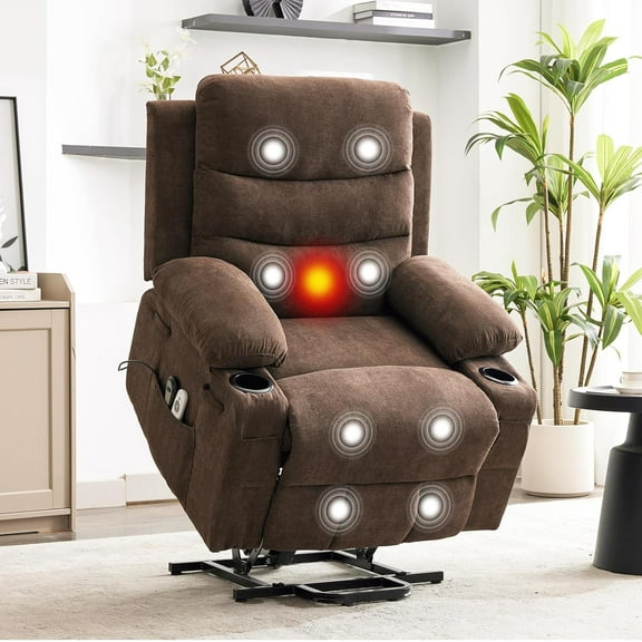 ChaoLink Power Lift Recliner Chair for Elderly, Oversized Electric Recliner with Heat & Massage, Corduroy Sofa with Cup Holders & Side Pocket