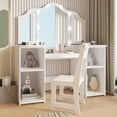 thumbnail image 1 of ChaoLink Princess Girls Vanity Set with Touch Lights, Wooden Makeup Vanity Desk & Chair, Tri-Fold Mirror, Storage Shelves & Drawers, 1 of 6