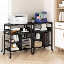 ChaoLink Printer Stand with Charging Station, Large Printer Table with Storage, PC Tower Stand, 4 Tier Rolling Printer Stand with WheelsBlack